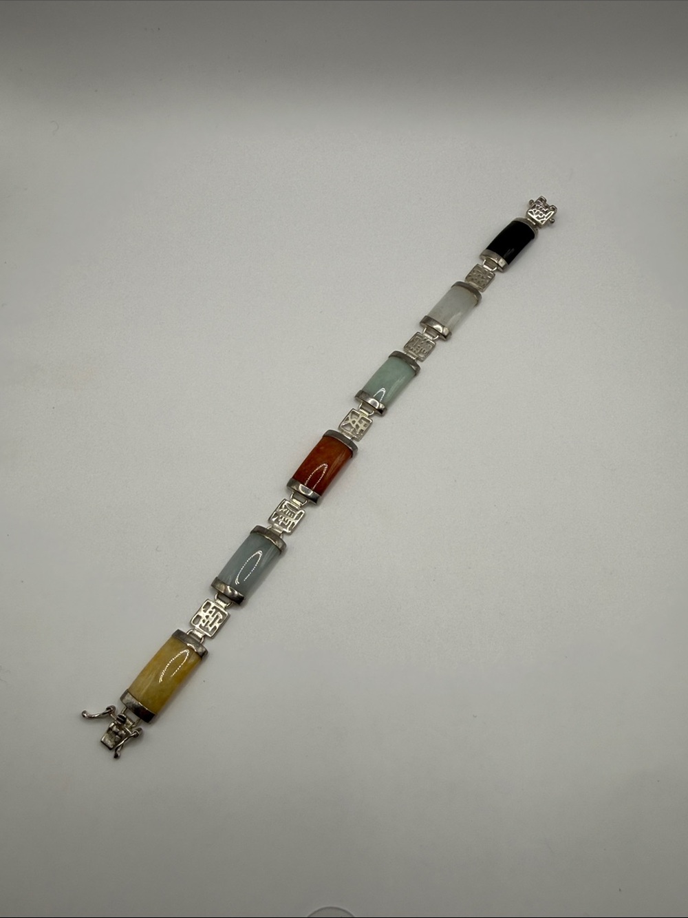 Vintage 1960’s Jadeite Multicolored Silver Chinese Jade Bangle Cuff Bracelet
